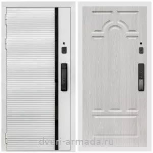 Современные входные двери, Умная входная смарт-дверь Армада Каскад WHITE МДФ 10 мм Kaadas K9 / МДФ 6 мм ФЛ-58 Дуб белёный