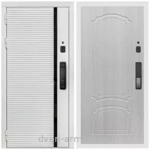Современные входные двери, Умная входная смарт-дверь Армада Каскад WHITE МДФ 10 мм Kaadas K9 / МДФ 6 мм ФЛ-140 Дуб белёный