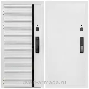 Входные двери 2050 мм, Умная входная смарт-дверь Армада Каскад WHITE МДФ 10 мм Kaadas K9 / МДФ 10 мм Гладкая Белый матовый
