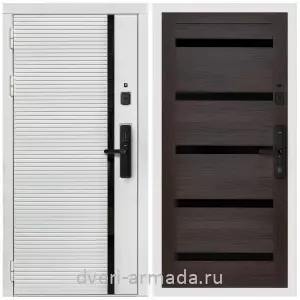 Входные двери 960х2050, Умная входная смарт-дверь Армада Каскад WHITE МДФ 10 мм Kaadas S500 / МДФ 16 мм СБ-14 Эковенге стекло черное