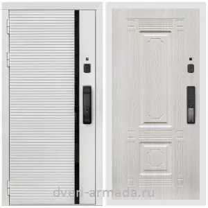 Современные входные двери, Умная входная смарт-дверь Армада Каскад WHITE МДФ 10 мм Kaadas K9 / МДФ 6 мм ФЛ-2 Дуб белёный