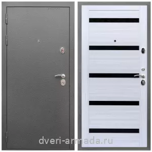 Левые входные двери, Дверь входная Армада Оптима Антик серебро / МДФ 16 мм СБ-14 Сандал белый стекло черное